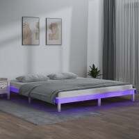 vidaXL Massivholzbett mit LED-Beleuchtung Wei&szlig; 120x200 cm