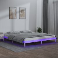 vidaXL Massivholzbett mit LED-Beleuchtung Wei&szlig; 150x200cm 5FT King Size