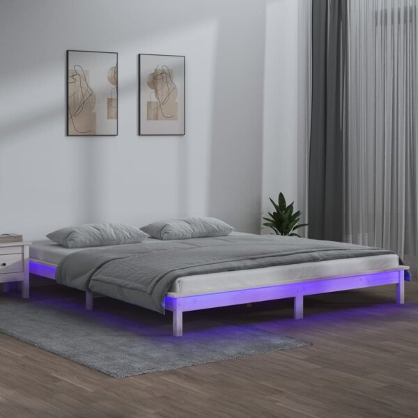 vidaXL Massivholzbett mit LEDs Wei&szlig; 180x200 cm 6FT Super King