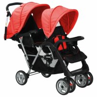 vidaXL Tandem-Kinderwagen Stahl Rot und Schwarz