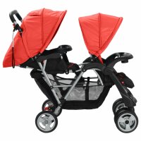 vidaXL Tandem-Kinderwagen Stahl Rot und Schwarz