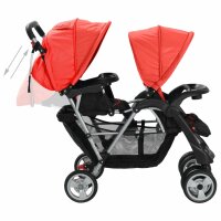 vidaXL Tandem-Kinderwagen Stahl Rot und Schwarz