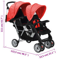 vidaXL Tandem-Kinderwagen Stahl Rot und Schwarz