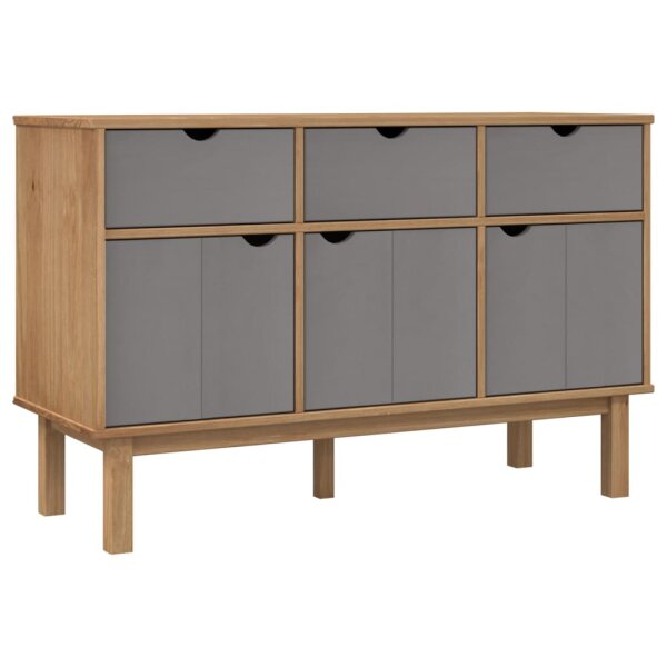 vidaXL Sideboard OTTA Braun&amp;Grau 114x43x73,5 cm Massivholz Kiefer