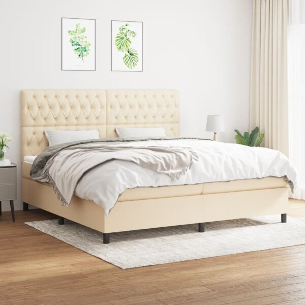 vidaXL Boxspringbett mit Matratze Creme 200x200 cm Stoff