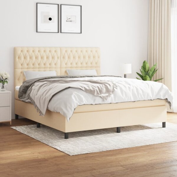 vidaXL Boxspringbett mit Matratze Creme 180x200 cm Stoff