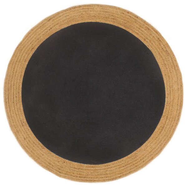 vidaXL Teppich Geflochten Schwarz &amp; Natur 90 cm Jute &amp; Baumwolle Rund