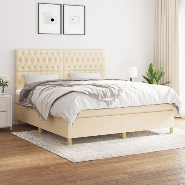 vidaXL Boxspringbett mit Matratze Creme 180x200 cm Stoff