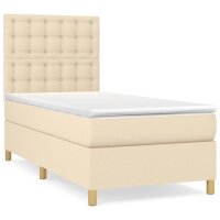 WOWONA Boxspringbett mit Matratze Creme 90x200 cm Stoff