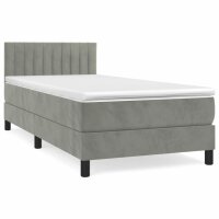 vidaXL Boxspringbett mit Matratze Hellgrau 90x200 cm Samt