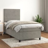 vidaXL Boxspringbett mit Matratze Hellgrau 100x200 cm Samt