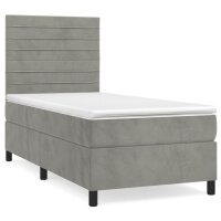 vidaXL Boxspringbett mit Matratze Hellgrau 100x200 cm Samt