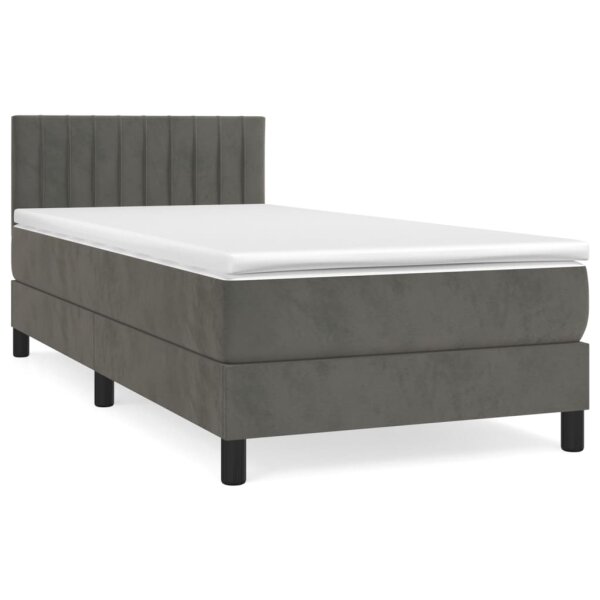 vidaXL Boxspringbett mit Matratze Dunkelgrau 90x200 cm Samt