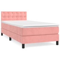 WOWONA Boxspringbett mit Matratze Rosa 100x200 cm Samt