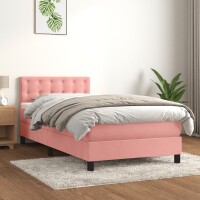 WOWONA Boxspringbett mit Matratze Rosa 100x200 cm Samt