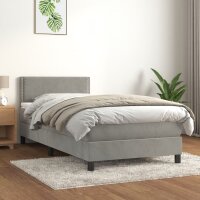 vidaXL Boxspringbett mit Matratze Hellgrau 90x200 cm Samt