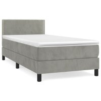 vidaXL Boxspringbett mit Matratze Hellgrau 90x200 cm Samt