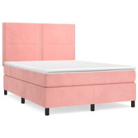 vidaXL Boxspringbett mit Matratze Rosa 140x200 cm Samt