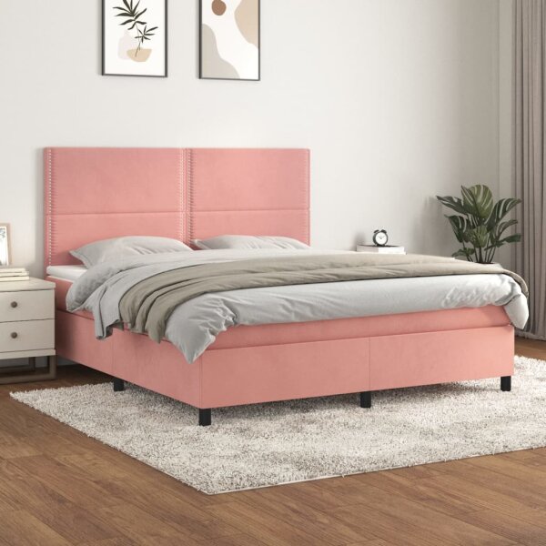 vidaXL Boxspringbett mit Matratze Rosa 160x200 cm Samt