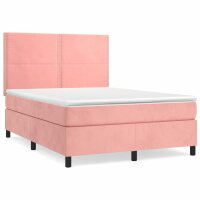 vidaXL Boxspringbett mit Matratze Rosa 140x190 cm Samt