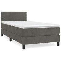 vidaXL Boxspringbett mit Matratze Dunkelgrau 90x200 cm Samt