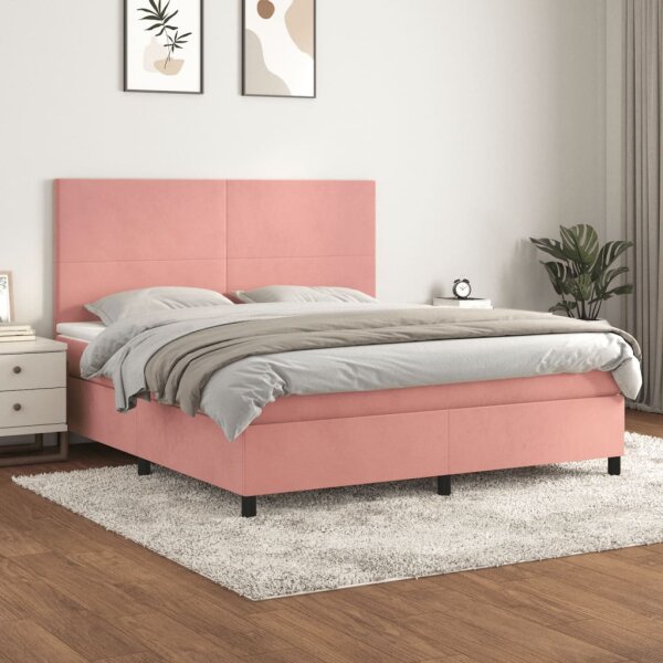 vidaXL Boxspringbett mit Matratze Rosa 180x200 cm Samt