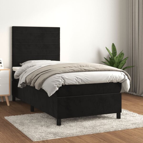 vidaXL Boxspringbett mit Matratze Schwarz 100x200 cm Samt