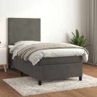 vidaXL Boxspringbett mit Matratze Dunkelgrau 90x190 cm Samt