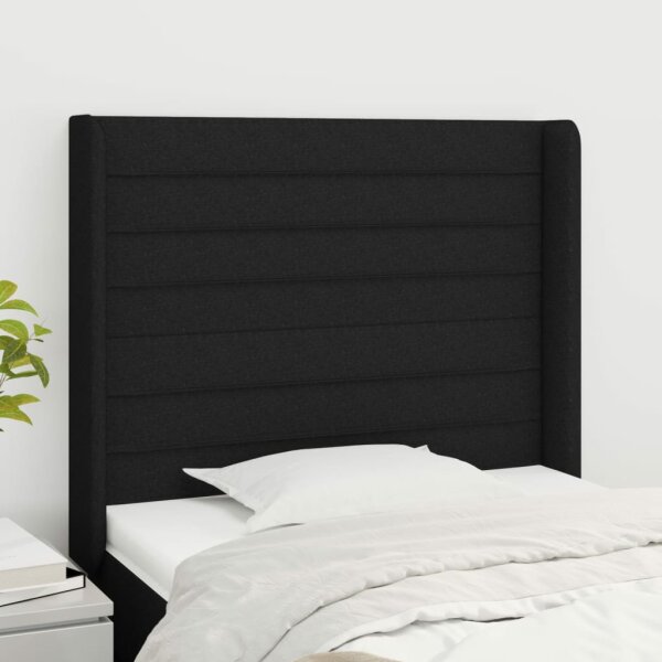 vidaXL Kopfteil mit Ohren Schwarz 103x16x118/128 cm Stoff