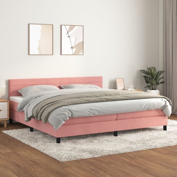 vidaXL Boxspringbett mit Matratze Rosa 200x200 cm Samt