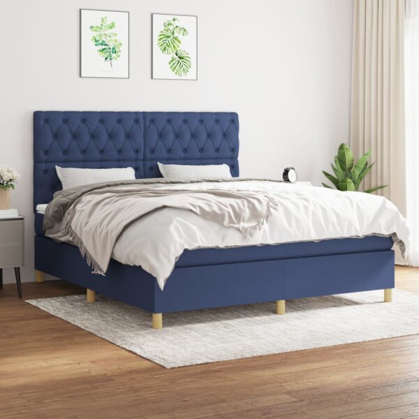 vidaXL Boxspringbett mit Matratze Blau 160x200 cm Stoff