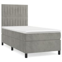 vidaXL Boxspringbett mit Matratze Hellgrau 90x200 cm Samt