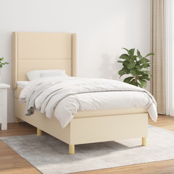 vidaXL Boxspringbett mit Matratze Creme 80x200 cm Stoff