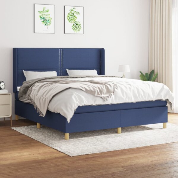 vidaXL Boxspringbett mit Matratze Blau 160x200 cm Stoff