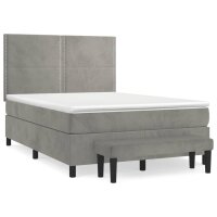 vidaXL Boxspringbett mit Matratze Hellgrau 140x200 cm Samt