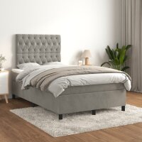 WOWONA Boxspringbett mit Matratze Hellgrau 120x200 cm Samt