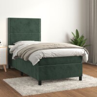 vidaXL Boxspringbett mit Matratze Dunkelgr&uuml;n 90x200 cm Samt