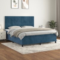 vidaXL Boxspringbett mit Matratze Dunkelblau 180x200 cm Samt