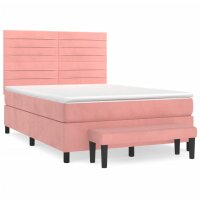 vidaXL Boxspringbett mit Matratze Rosa 140x190 cm Samt