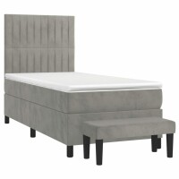 vidaXL Boxspringbett mit Matratze Hellgrau 90x200 cm Samt