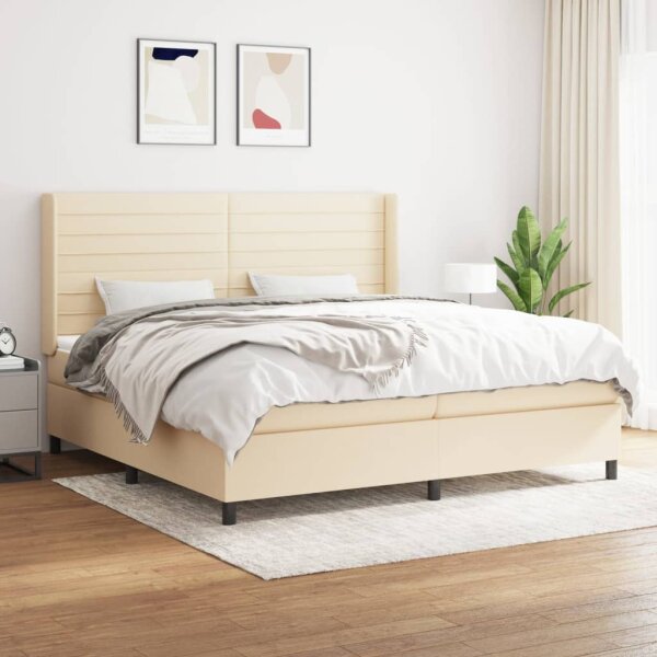 vidaXL Boxspringbett mit Matratze Creme 200x200 cm Stoff