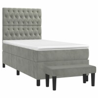 vidaXL Boxspringbett mit Matratze Hellgrau 100x200 cm Samt