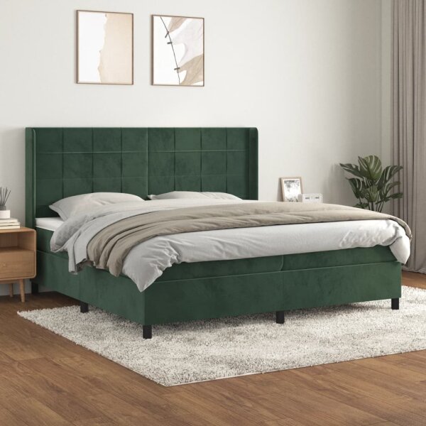 vidaXL Boxspringbett mit Matratze Dunkelgr&uuml;n 200x200 cm Samt