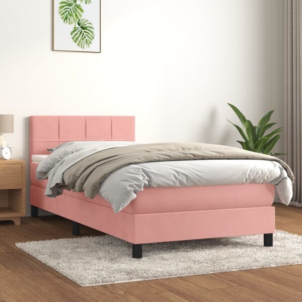 vidaXL Boxspringbett mit Matratze Rosa 100x200 cm Samt