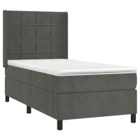 vidaXL Boxspringbett mit Matratze Dunkelgrau 80x200 cm Samt