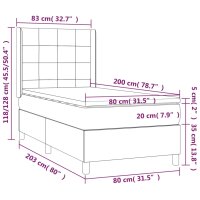 vidaXL Boxspringbett mit Matratze Dunkelgrau 80x200 cm Samt