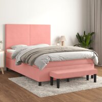 vidaXL Boxspringbett mit Matratze Rosa 140x200 cm Samt