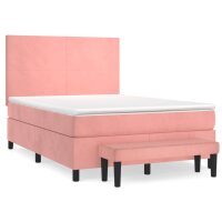 vidaXL Boxspringbett mit Matratze Rosa 140x200 cm Samt