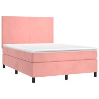 vidaXL Boxspringbett mit Matratze Rosa 140x200 cm Samt