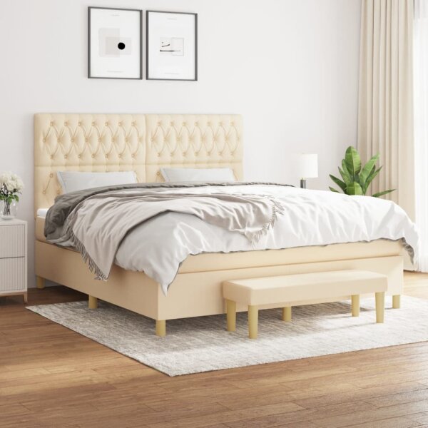 vidaXL Boxspringbett mit Matratze Creme 180x200 cm Stoff